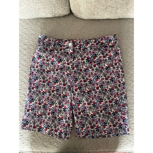 Floral Print High-Waisted Summer Shorts Red Navy Pattern Casual Beach Bottoms - Picture 3 of 5
